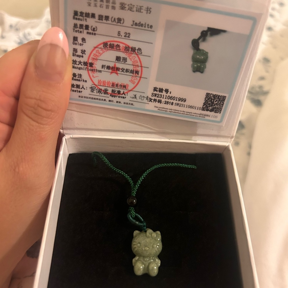 Real jade micro hello kitty pendant